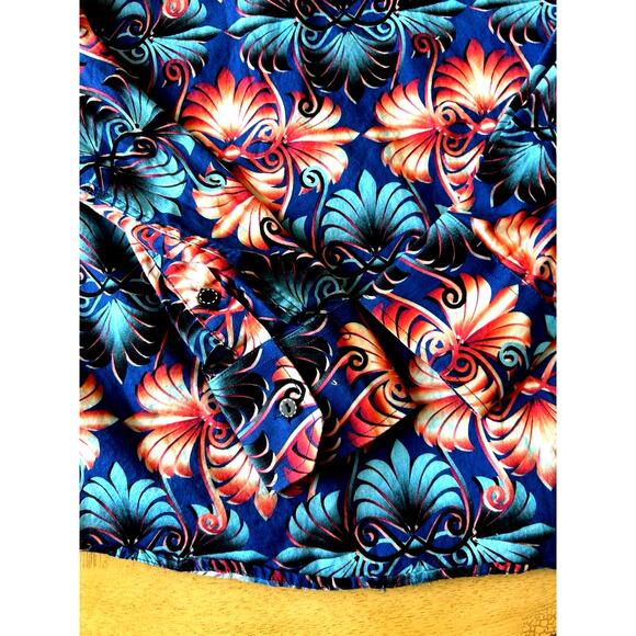 wild graphic floral print Shirt Men S button up preppy Casual Contrast Flip Cuff - Picture 8 of 8